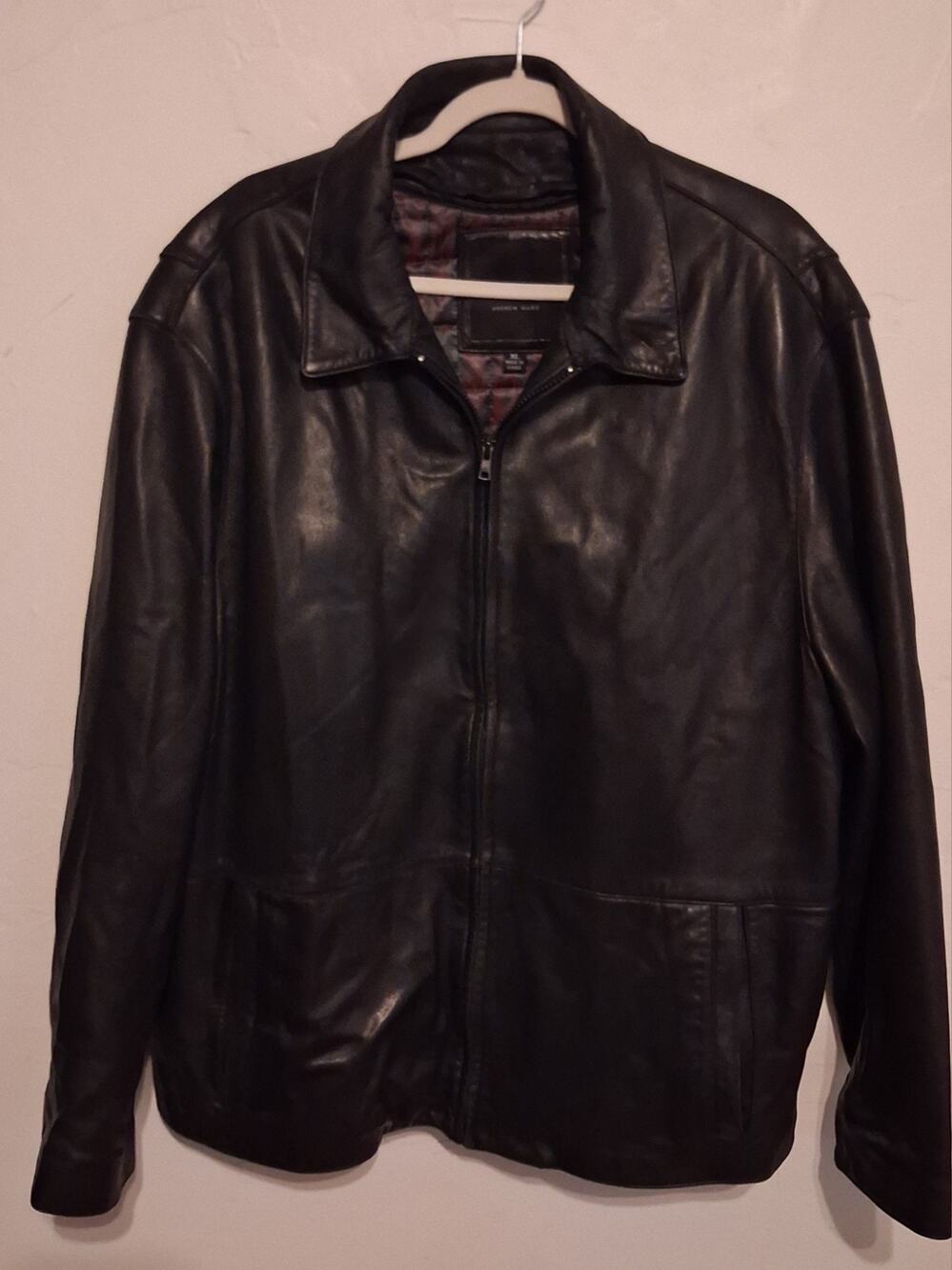 Marc New York Men's Black Leather Full Zip Jacket Quilted Lining Regular 42